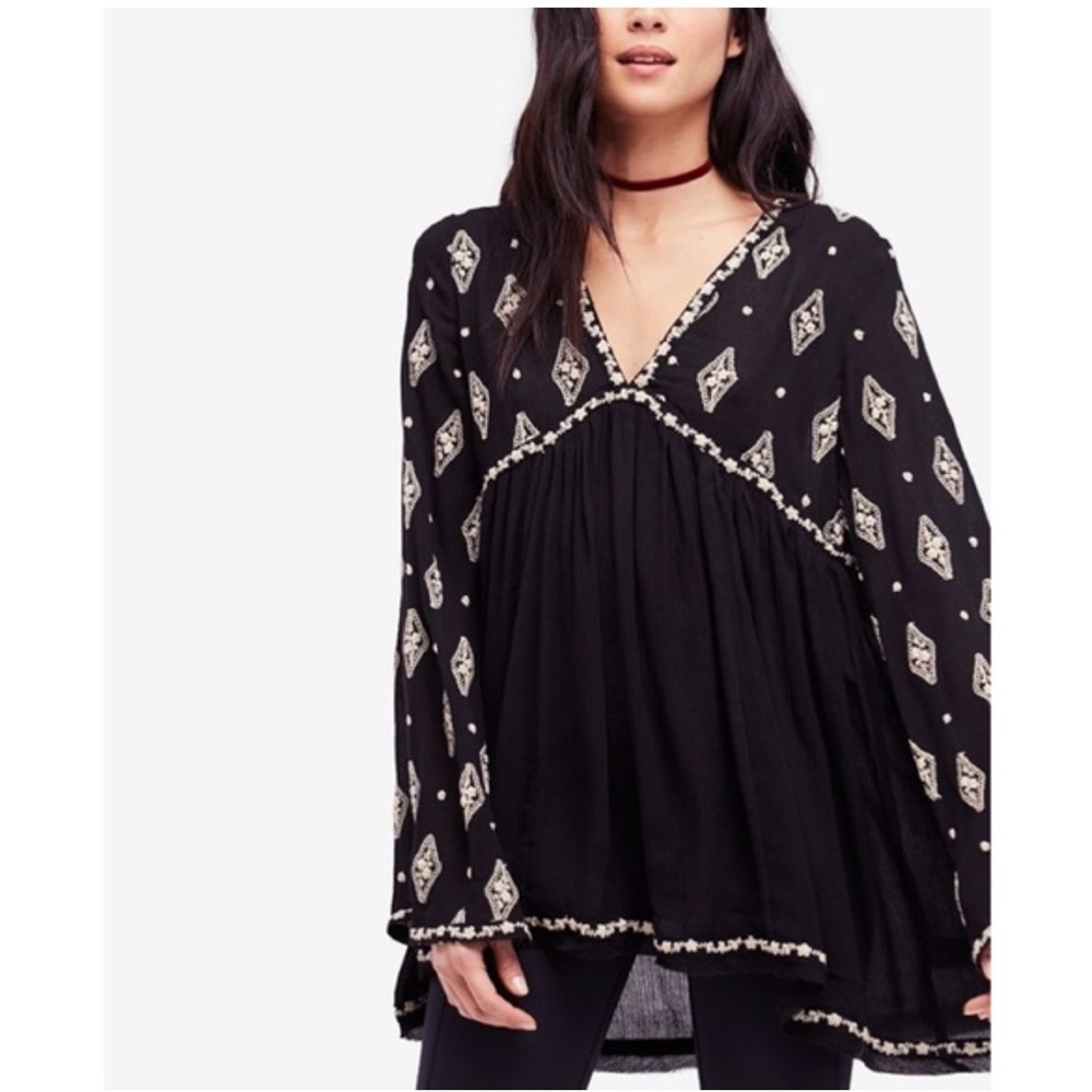 Free People Diamond Embroidered Long Sleeve Top